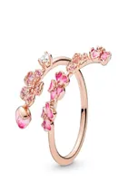 Diamond Peach Blossom Flower Ring Set Caixa Original para Pan 925 Sterling Silver Plated 18K Gold Rose Girls Girls Wedding Open Rings2342628