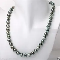 Gioielli per perle reali veloci 18-20 pollici da 9-10 mm tahitian genuino nera blu collana perla verde blu 14k Clasp280w
