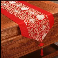 Chinese knot Patchwork Cheap Damask Table Runners Dining Table Mat Classic Flower Silk Table Cloth Runner Chinese Tablecloths for Weddi340W
