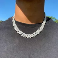 14mm Iced Cuban Link Prong Chain Halsband 14K Vitguldpl￤terad 2 rad Diamond Cubic Zirconia Jewelry 16inch-24-tums kubansk 2021203f