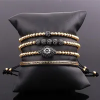 Beaded Strands Classic Anil Arjandas Design Stainless Steel Beads CZ Pave Eye Charm Adjustable Macrame Bracelet Bangle Set For Men265N