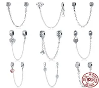 New 100 925 Sterling Silver Flower Safety Chain Charms Bead Fits Pandora Bracelet Pendant Woman Fashion Fine Jewelry4258894