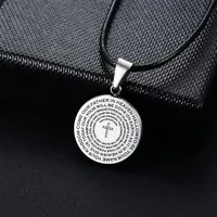 Pendant Necklaces Modyle 2021 Leather Chain Silver Color Cross Prayer Necklace For Man The &#039;s Catholic Jewelry Whole292d