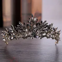 Kmvexo zwarte barokke kroon tiaras koningin vintage kristal strass bruids haar accessoires bruid hoofdbanden bruiloft haar sieraden d1901112429