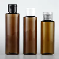 whole 50pcs ot 100 120 150ml brown flip top cap plastic bottle Cosmetic lotion cream PET container Travel shampoo bottles with lid286j