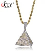 Gucy Hip Hop Eye of Horus Egitto Pyramid Pendant Necklace Gold Colore Gling Bling Micro Pave Cubbico Zircone Castino per uomo Gift2021