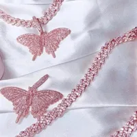 14K Iced Out Pink Butterfly Pendant Necklace Liten storlek 5 7x5 1 cm för män Kvinnor Diamond Gold Silver med 24 tum Rope Chain Hiphop Jewel295i