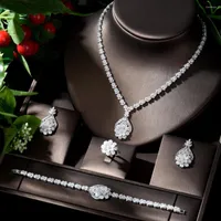 Серьги ожерелья наборы Hibride Classic Wedding Jewellery Sets Cubic Zirconia Luxury Dubai 4pcs Jewelry Jewelry Bridal for Women Party N-1337