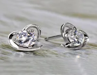 Fashion Romantic Heart Shape Women 925 Silver Studs Earrings for Wedding Jewelry White Purple Crystal Earring Stud Brincos8556644