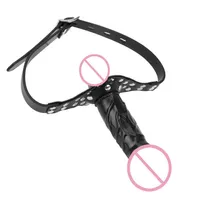 Massageartikel Upgrade realistischer Penis -Dildo -Kopfriemen auf Sexspielzeug f￼r Paare Erwachsene Spiele Mund Gag Doppel Dildos Bandage274f