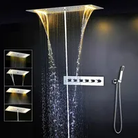 Bathroom Ceiling LED Shower Set Embedded Mounted Rainfall Waterfall Massage Big ShowerHead Panel Thermostatic Mixer Faucets313Y