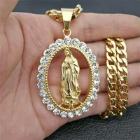 N7M7 Hip hop ghiacciato bling grande virgin mary collane pendenti oro in acciaio inossidabile collana madonna per donne gioielli y1220336y