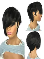 The Short Cut Pixie Bob Pixie Wig غير الدانتيل Remy Brazilian Hair Hair Wigs with bangs for Black Women Comple Machine Made4243799