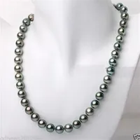 Gioielli per perle reali veloci 18-20 pollici da 9-10 mm tahitian genuino nera blu collana perla verde blu 14k Clasp323Q