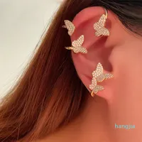 Pretty Diamond 3D Butterfly Ear Cuff Fashion Luxury Designer manschettörhängen för Woman Girls Gold Present Box228f