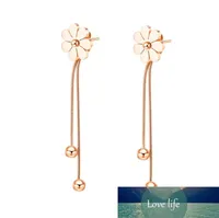 minimalist korean rose gold studs earrings for women stainless steel Flowers bead chain tassel ear jewelry gifts Factory exp9604365