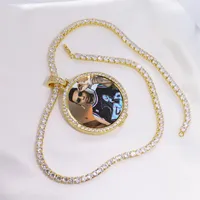 Round Po Custom Made PO Medallions Pendant Photo Necklace Tennis Chain Gold Silver Zircon Zircon Men Hip Hop Jewelry302a
