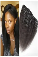 7pcsset 100 Human Hair Extension Clipon Hair Brazilian Clip in versauten glatten Haarverl￤ngerungen f￼r schwarze Frauen GEYS9009069