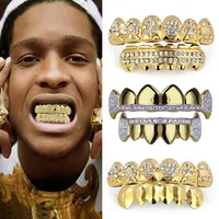 18K gerçek altın punk hiphop cz zirkon poker mektupları vampir dişleri diş grillz elmas ızgaralar diş kapağı rapçi mücevherleri cosplay 265p için