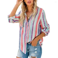 Koszulki damskie Busas Mujer de Moda Rainbow Striped Bluzka Top Long Rleeve Ladies Tops Town Koszulka z kieszenią 4xl 5xl