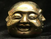 Chinese Buddhism Bronze Brass 4 surface Emotions Maitreya Buddha Head Statue3708803