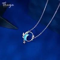 Thaya Real 925 Silver Neck45cm Crescent Necklace Pendant Zirconia Light Blue For Women Elegant Fine Jewelry Gift 210621212W