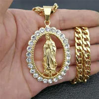 N7M7 Hip hop ghiacciato bling grande virgin mary collane pendenti oro in acciaio inossidabile collana madonna per donne gioielli y1220271d