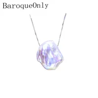 Baroqueonly léger violet irrégulier baroque plat perle haut lustère 15-20 mm 925 Collier pendentif de chaîne sterling argenté Q0531253W