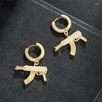 Серьги из хип -хопа 1 Пара пистолет для пистолета циркона с серьгами золотой цвет микрооплачиваемый полный блок CZ для панк -мужчин
