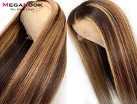 Highlight Wig Ombre Brown Colored Human Hair 13x4 Lace Front Wig Pre Plucked Straight Blonde Glueless 427 Highlight9390460