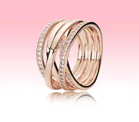 authentic 925 Silver Wedding Rings Women Girls Jewelry with Original box for Pandora 18K Rose gold Sparkling Polished Lines Ring s1137060