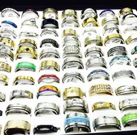 whole lots bulk 100pcs women rings set stainless steel gold silver couple black ring men jewelry gift wedding band party drops6986416