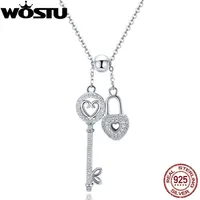 Wostu 925 STERLING Silver Kalp Kilidi Anahtar Kolye Kolye Kadın Kız Arkadaşı Karısı Moda Takı Hediyesi Fin290241n
