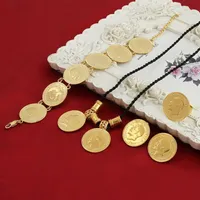 Sky Talent Bao Gold Coin Jewelry Set Ethiopian Portrait Coin Set Halsband Pendantörhängen Ring Armband Storlek Black Rope Chain286s