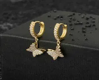 Charm 1 Pair Hip Hop AAA CZ Stone Paved Bling Ice Out Butterfly Drop Earrings for Men Women Unisex Fashion Jewelry Gift7860752