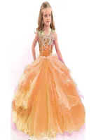 Ball Hown Spaghetti Braps Flower Girl Dress Frings Beads Crystal Kids Beauty Pagaent Dress Ruffles Girls Pink Prom Gowns3323777