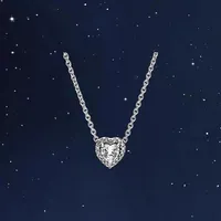 Fashion 925 Sterling Silver Heart Pendant Necklace CZ Diamond Bright Star Chain Item Original Boxed Pandora Men&#039;s and Women&#039;s190h