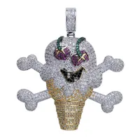 Ausgestellte Kubikzirne Corsair -Skelett -Sch￤del -Eiscreme -Halskette mit Edelstahlseilkette242d