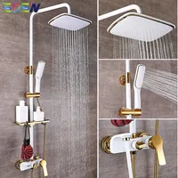 シャワーセットSDSNホワイトゴールドバスルームシステム品質銅ブラス浴槽蛇口降雨ヘッドスパバスセットX0705268S