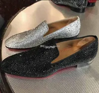 Red-Bottoms Christians Shiny Men Business Dress Oxfords Shoes Red Soles Strass Rhinestone Flat Slip On Loafers Shoes Outdoor Party Wed XRH