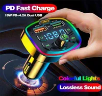 Auto FM Transmitter Car Bluetooth 50 جهاز استقبال PD 18W Typec USB Dual Fast Charger LED LED LID Light Light MP3 Player W220328