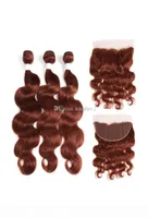 Human Hair 33 Brown Auburn Body Wave Lace Frontal Closure With Bundles Deals Copper Red Virgin Malaysian Hair Extension 4Pcs Lot6946855