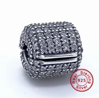 Pave Barrel Clip Clear CZ 100 925 Sterling Silver Beads Fit Pandora Charms Bracelet Authentic DIY Fashion Jewelry3305248