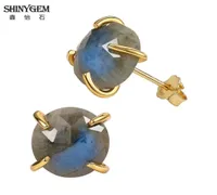 ShinyGem Elegant Cute 1010mm Natural Labradorite Stud Earrings 925 Silver Gold Plating Charm Grey Gem Stone For Women 2106182037990