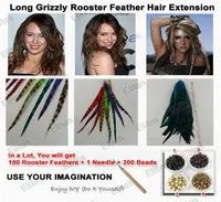 Długie 10 13 -calowe grizzly rooster Feather Hair Extensions Pióra GRF3026299706