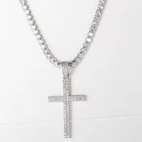 Karopel Hip Hop Micro Pave Circ￳n Cross Cross Circ￳n Cristal Tama￱o personalizado Collar de tenis Collar Cadenas alrededor del cuello 210330266Z