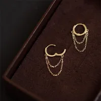 Hoop Huggie GOLDtutu Style 9k Solid Gold Tassel Chain Double Dangle Drop Earring Jewelry Minimal Bride Bridesmaid Shinning Gift 228352441