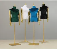 Stoff Mannequin weiblich halb K￶rper Gold und silberfarbenes Samtkleid Modell7202598