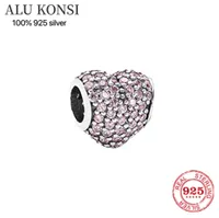 100S925 sterling silver reflective bead charm car love heart flower fit the original pan woman bracelet jewelry1506906