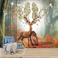 3d room wallpaper cloth custom po mural Nordic Fantasy Forest Elk Boutique Sofa TV Background Wall Painting wallpaper for walls 3 d1814